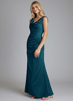 Azazie Tallie Bridesmaid Dresses Ink Blue Mermaid Pleated Stretch Satin Dress image2