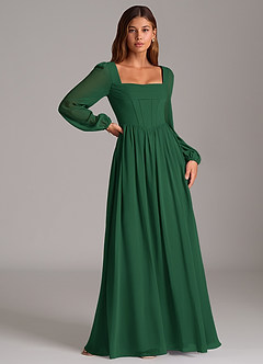 Azazie Maree Bridesmaid Dresses Dark Green A-Line Corset Chiffon Dress image3