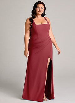 Azazie Mero Bridesmaid Dresses Pomegranate Sheath Pleated Chiffon Dress image13