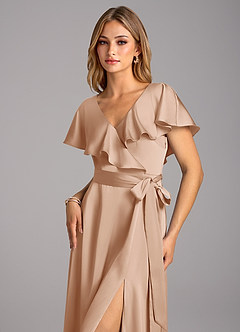 Azazie Lainey Bridesmaid Dresses English Rose A-Line with Pockets Stretch Satin Dress image6