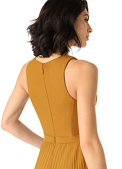 Azazie Lindie Bridesmaid Dresses Butterscotch A-Line Scoop Pleated Chiffon Dress image5