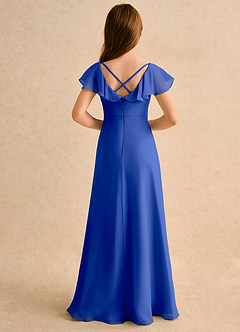Azazie Nari Girls Formal Flower Girl Dresses Royal Blue A-Line with Sleeves Chiffon Dress image2