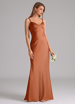 Azazie Suttona Bridesmaid Dresses Copper A-Line Pleated Stretch Satin Dress image2