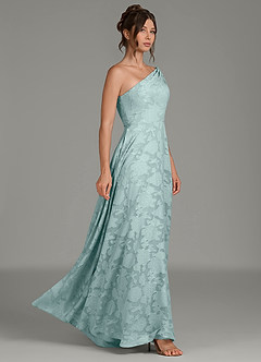 Azazie Melanie Brautjungfernkleider Eine Linie One-Shoulder Blumen-Burnout Kleid Nebel image4