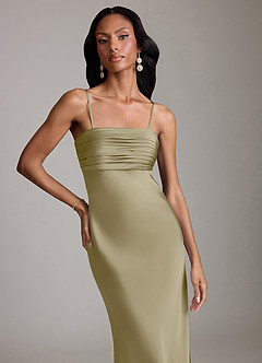 Azazie Saylor Vestidos de damas de honor Vestido de Musgo Verde de Satén Elástico de Corte Sirena con Sin tirantes image3