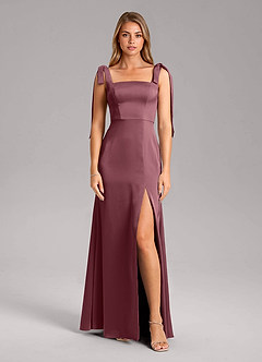 Azazie Frostine Bridesmaid Dresses Desert Rose A-Line Bow Stretch Satin Dress image5