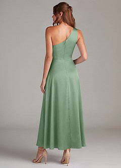 Azazie Brooke 신부 들러리 드레스 A라인 한쪽 어깨 스트레치 새틴 발목 길이 드레스 image7