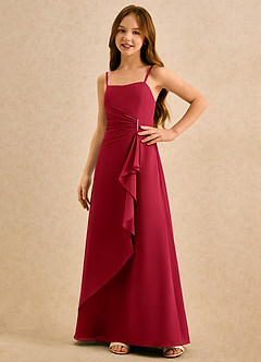 Azazie lolly Girls Formal Robe Demoiselle D'honneur Fillette Robe Trapèze en Mousseline de soie Plissée Écarlate image5