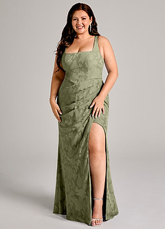 Azazie Mero Bridesmaid Dresses Pistachio Sheath Pleated Floral Burnout Dress image7