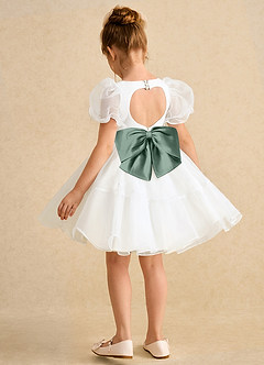 Azazie Debbie Flower Girl Dresses Ivory Eucalyptus Ball-Gown Sweetheart Neckline Organza Dress image9