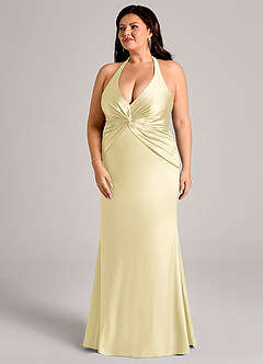 Azazie Valerie Bridesmaid Dresses Lemon Sorbet Mermaid Pleated Stretch Satin Dress image11