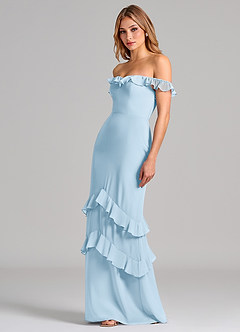 Azazie Marilynn 신부 들러리 드레스 인어 오프 더 숄더 쉬폰 바닥 길이 드레스 image6