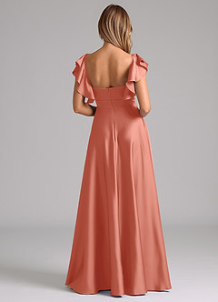 Azazie Leilani Robes de demoiselle d'honneur Robe Trapèze en Satin extensible Rayé Rose Saumon image2