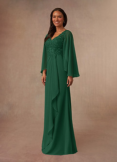 Azazie Perry Mère de la mariée Robes Robe Sirène en Mousseline de soie Col V en dentelle Vert Foncé image2