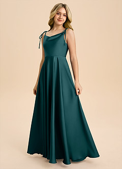 Azazie Popsy Junior Pine A-Line Bow Stretch Satin Dress image6