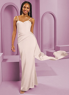 Barbie ♥ Azazie Bridesmaid Dresses Blushing Pink Sheath Strapless Stretch Satin Convertible Dress image2