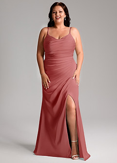 Azazie Deandra Bridesmaid Dresses Antique Rose Mermaid Pleated Stretch Satin Dress image9