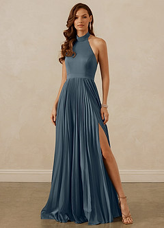Christian Siriano Bridal for Azazie 1007 Bridesmaid Dresses Twilight A-Line Pleated Stretch Satin Dress image1