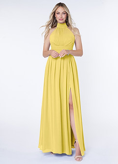 Azazie Iman Bridesmaid Dresses Canary A-Line A-Line Ruched Chiffon Dress image1