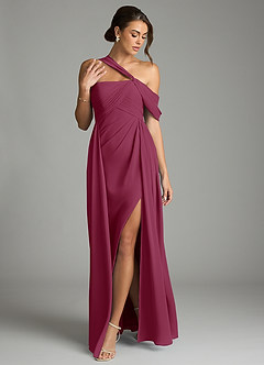 Azazie Kassandra Bridesmaid Dresses Mulberry A-Line Off the Shoulder Chiffon Dress image3