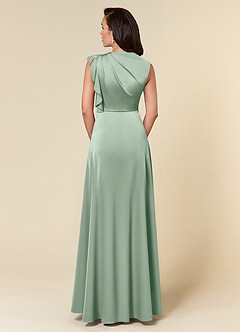 Azazie Narine Mother of the Bride Dresses Agave A-Line High Neckline Pleated Stretch Satin Dress image5
