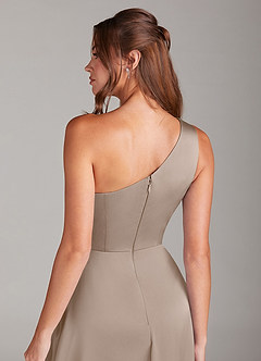 Azazie Brooke Bridesmaid Dresses Taupe A-Line One Shoulder Stretch Satin Dress image3