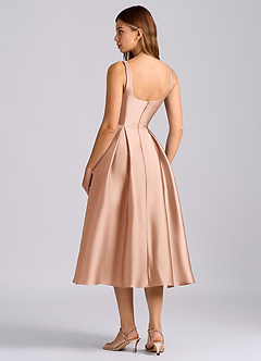 Azazie Amalie Robes de demoiselle d'honneur Robe Trapèze en Satin extensible Plissée Or Rose image5