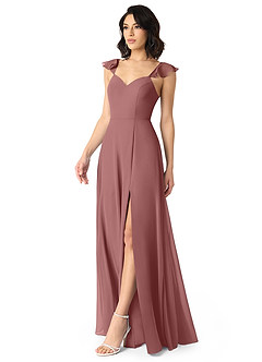 Azazie Everett Bridesmaid Dresses Desert Rose A-Line V-neck Ruched Chiffon Dress image3