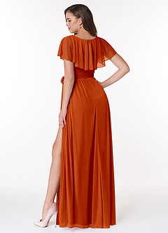 Azazie Jael Bridesmaid Dresses Paprika A-Line V-Neck Mesh Dress image2