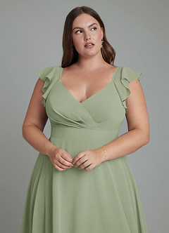 Azazie Leilani Bridesmaid Dresses Pistachio A-Line Pleated Chiffon Dress image7