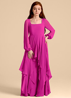 Azazie Clara Junior Abito A-Line in Chiffon Blusa Fucsia image5