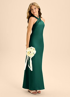 Azazie Doretta Junior Vestido de Esmeralda de Satén Elástico de Corte En A con Plisado image7