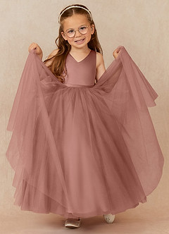 Azazie Marybell Flower Girl Dresses Cedar Rose A-Line Bow Tulle Dress image3