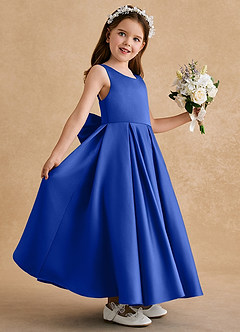 Azazie Honey Bear Flower Girl Dresses Royal Blue A-Line Pleated Matte Satin Dress image5