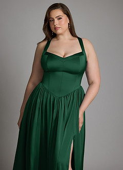 Azazie Francis Bridesmaid Dresses Dark Green A-Line Corset Stretch Satin Dress image14