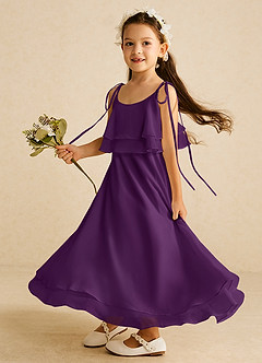 Azazie Temi Jurken voor bloemenmeisjes A-Lijn Jurk van Chiffon Spaghetti Bandje Druif image1