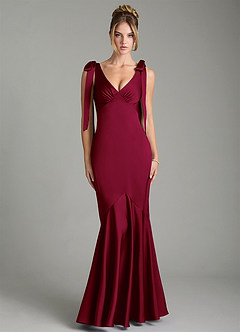Azazie Alena Robes de demoiselle d'honneur Robe Sirène en Satin extensible Plissée Bourgogne image1