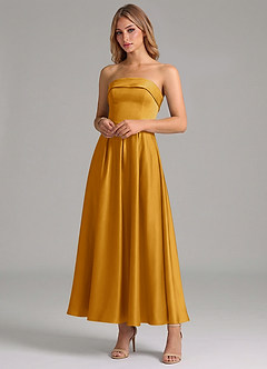 Azazie Lucienne Suknie dla druhen Linia A Pofałdowany Satyna elastyczna Długość kostki Sukienka image4