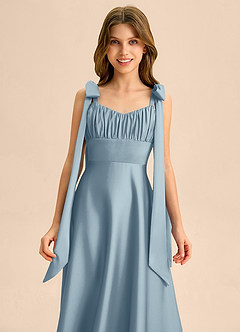 Azazie Halley Junior A-Linie Schleifen Stretch-Satin Kleid Staubblau image6