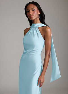 Azazie Cassiana Probar vestidos en casa Vestido de Azul Cielo de Satén Elástico de Corte Sirena con Plisado image3