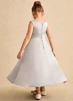 Azazie Eve Abiti da Ragazza di Fiori Abito A-Line in Raso Opaco Plissettato Gelo image5