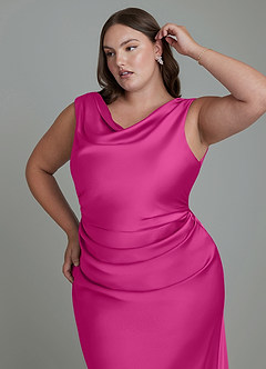 Azazie Kieryn Bridesmaid Dresses Fuchsia Mermaid Pleated Stretch Satin Dress image12