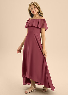 Azazie Maggie Junior Merlot A-Line Off the Shoulder Chiffon Dress image4