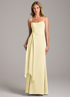 Azazie Tahlia Bridesmaid Dresses Lemon Sorbet A-Line with Belt Chiffon Dress image5
