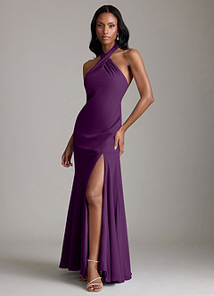 Azazie Lorena Vestidos de damas de honor Vestido de Uva de Gasa de Corte Sirena con Plisado image4