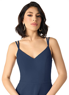 Azazie Janine Bridesmaid Dresses Dark Navy A-Line V-Neck Chiffon Dress image3