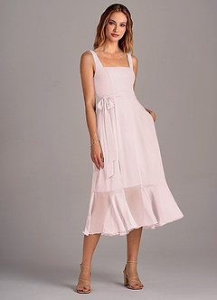 Azazie Deb Bridesmaid Dresses Blushing Pink A-Line with Pockets Chiffon Convertible Dress image4