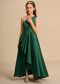 Azazie Taffy Girl Flower Girl Dresses Dark Green A-Line Lace Matte Satin Dress image5