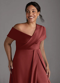 Azazie Milton vestidos de madre de la novia Vestido Terracota de Satén Elástico de Corte en A con Plisado image13