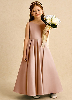 Azazie Pepper Flower Girl Dresses Champagne Rose A-Line Pleated Matte Satin Dress image6